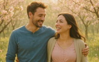 Paar im Frühling bei Kinderwunsch – Symbol für Hoffnung, Partnerschaft und natürliche Unterstützung durch TCM