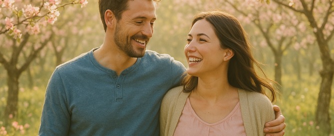 Paar im Frühling bei Kinderwunsch – Symbol für Hoffnung, Partnerschaft und natürliche Unterstützung durch TCM